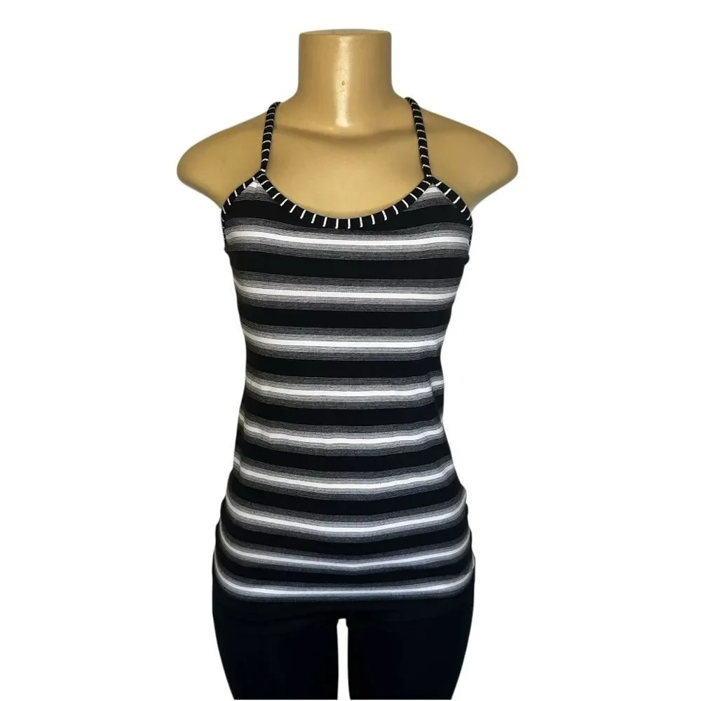 Lululemon power y tank striped size 6 black white